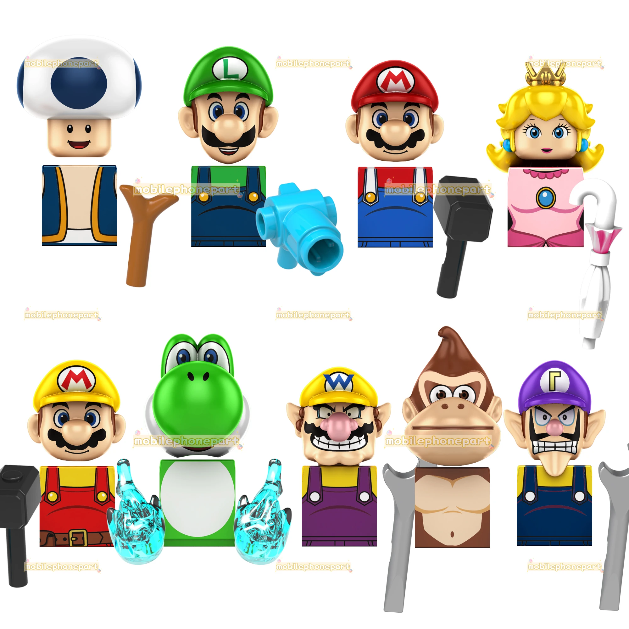 KF6186 Mario Yoshi Luigi Princess Peach Kinopio Wario Cartoon Movie Game Kids Mini Educational Building Block Figure Plastic Toy
