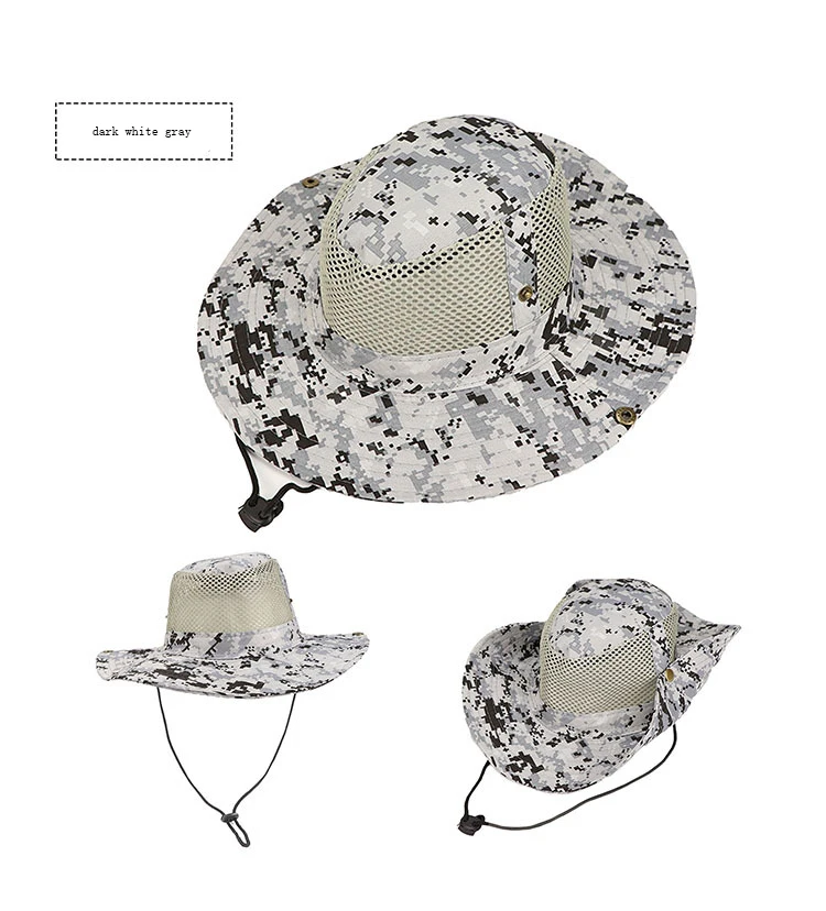 Sun Protection Fold brim Flat Top Mesh Camouflage Boonie Bucket Hat cap with string