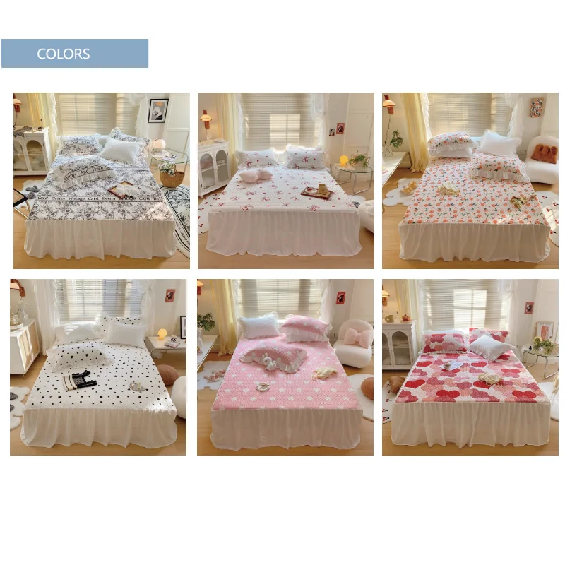 Korean Version Of Milk Fleece Bed Skirt Bed Cover Three Piece Set Bed Skirt Pillowcase Classic Luxury Print Design Sheet