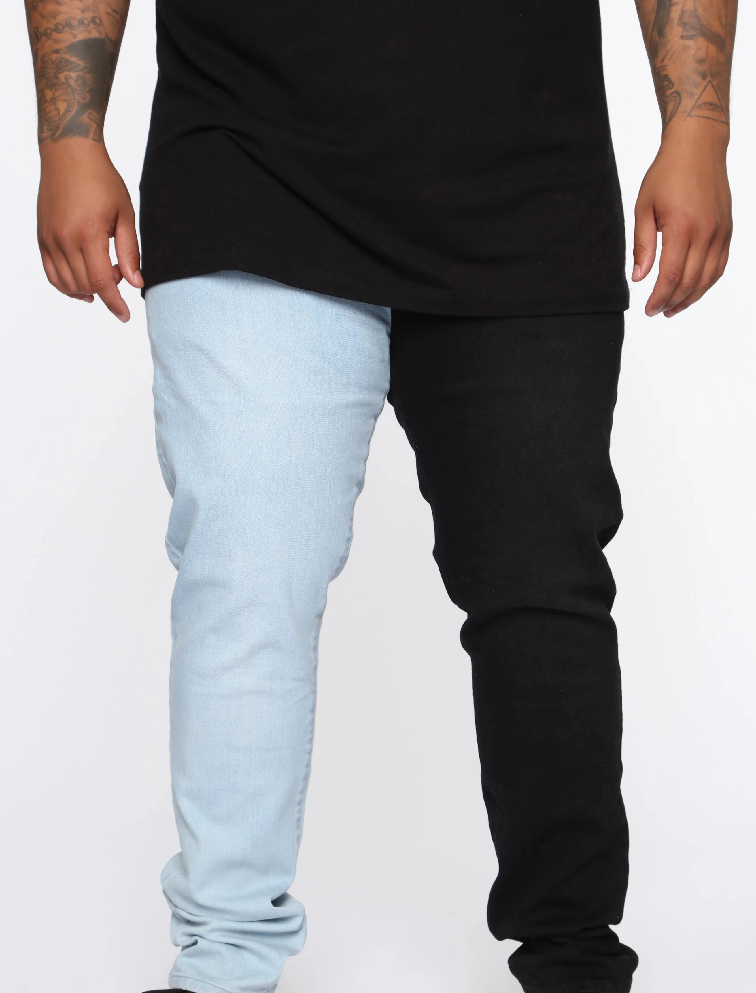 
Wholesale Custom High Quality Men Washed Denim Two Tone Color Skinny Jeans 