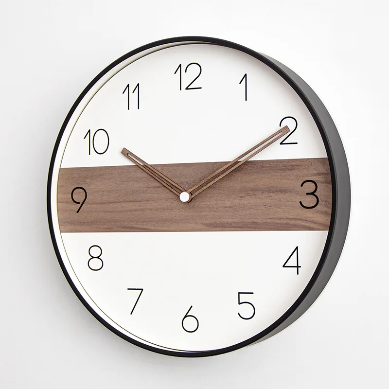China wholesale cheep clock plastic frame wood grain design wall watch for Gift
