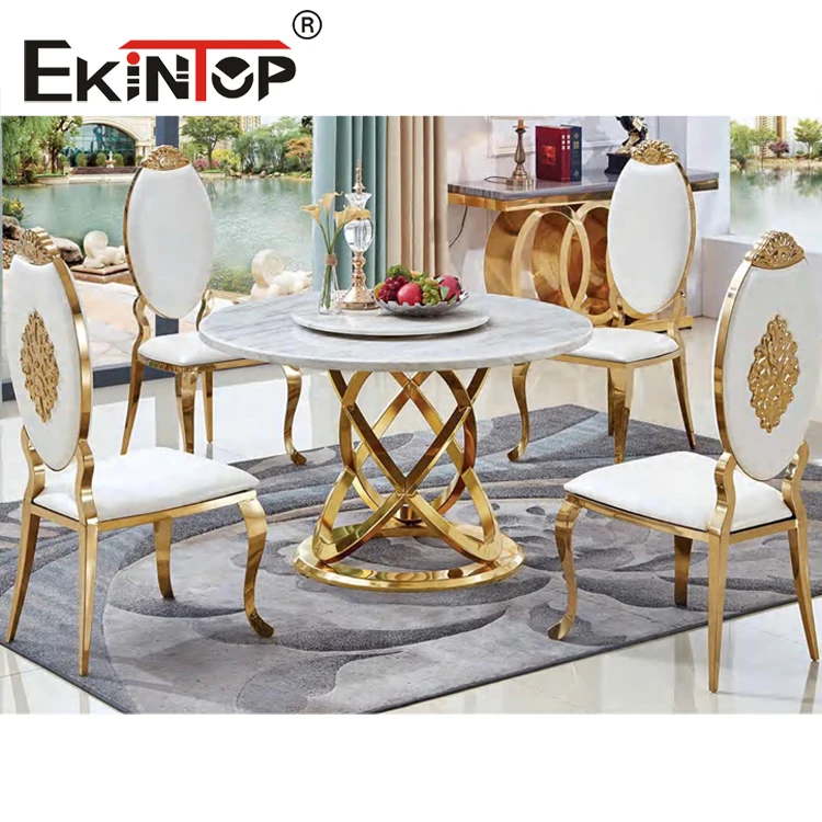 Ekintop popular modern stainless steel dining table glass round live edge dining table