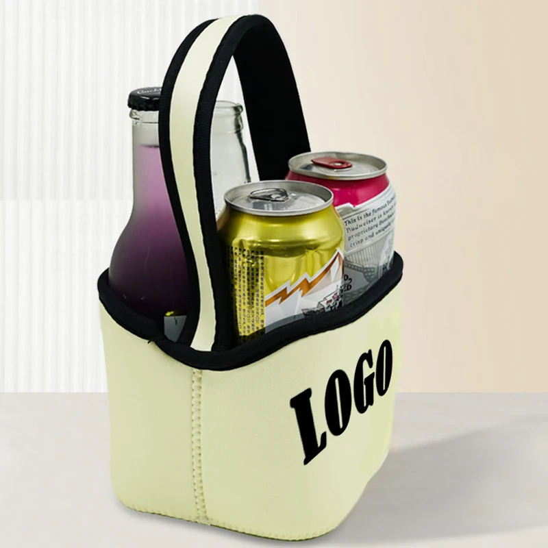 Custom Logo Portable Neoprene 4 Cans Beer Can Cooler Bag for Outdoor Camping Beach