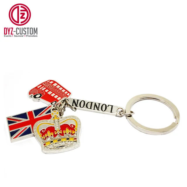 London Souvenir Metal Keychain Red Bus Telephone Box and Union Jack Charms Durable Zinc Alloy Keyring for Keys