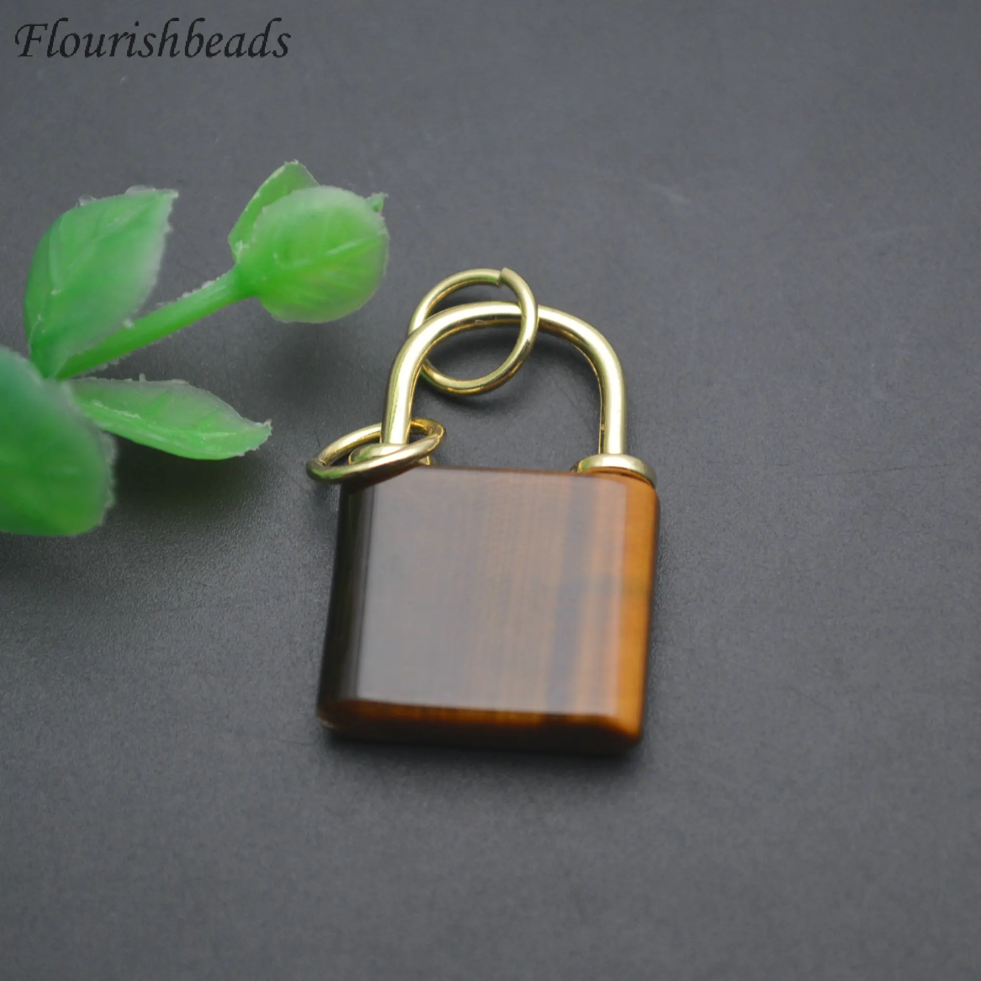 Big Size 18x18mm Natural Amethyst Rose Quartz Tiger Eye Lock Shape Trendy Pendant For Women Men Jewelry Necklace Making