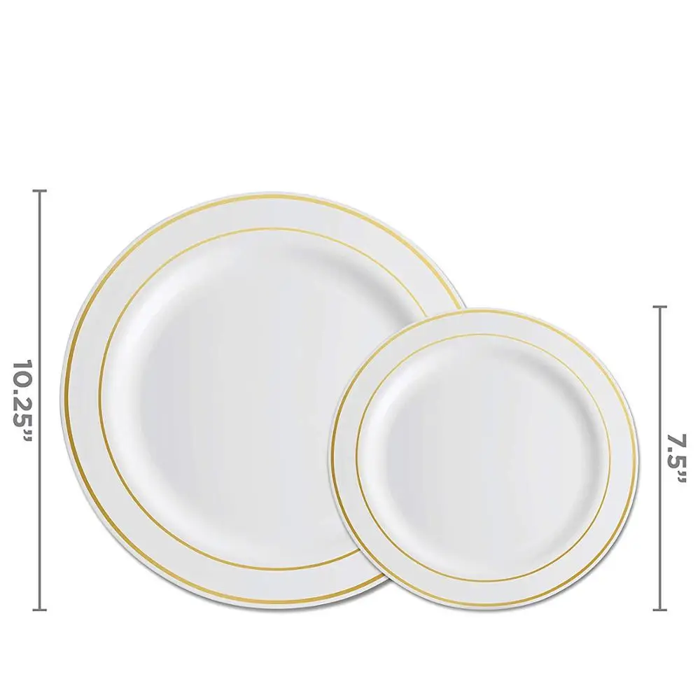 50pack 300pcs  Popular Wedding Decoration Plastic gold rim charger plate High Quality 10.25 Inches Plastic Party Charger Plate
