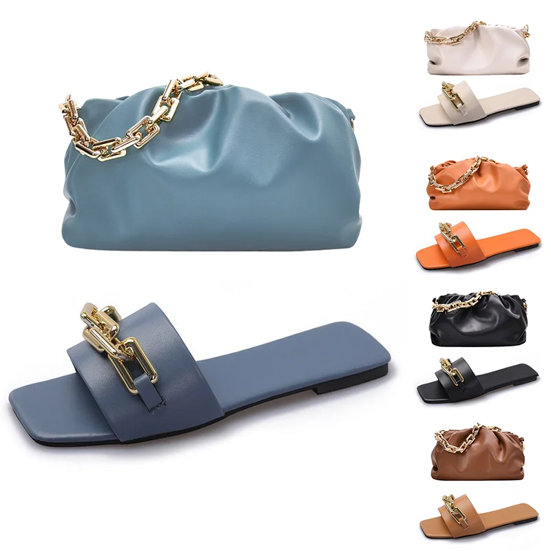 2022 Purses And Handbags Fashion Chain Sandal And Purse Match Sets Flat Sandals Chain Bags Women Luxury Designer Purse Handbags