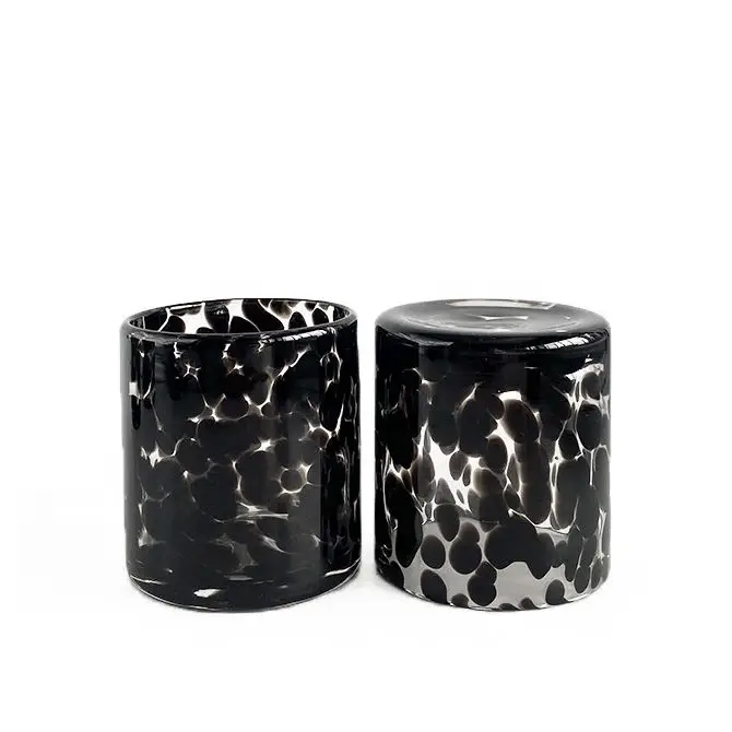 Custom Colorful Amber Black white Luxury Unique Candle Jar Empty Glass Cylinder Handmade Clear Leopard Print jar for candles