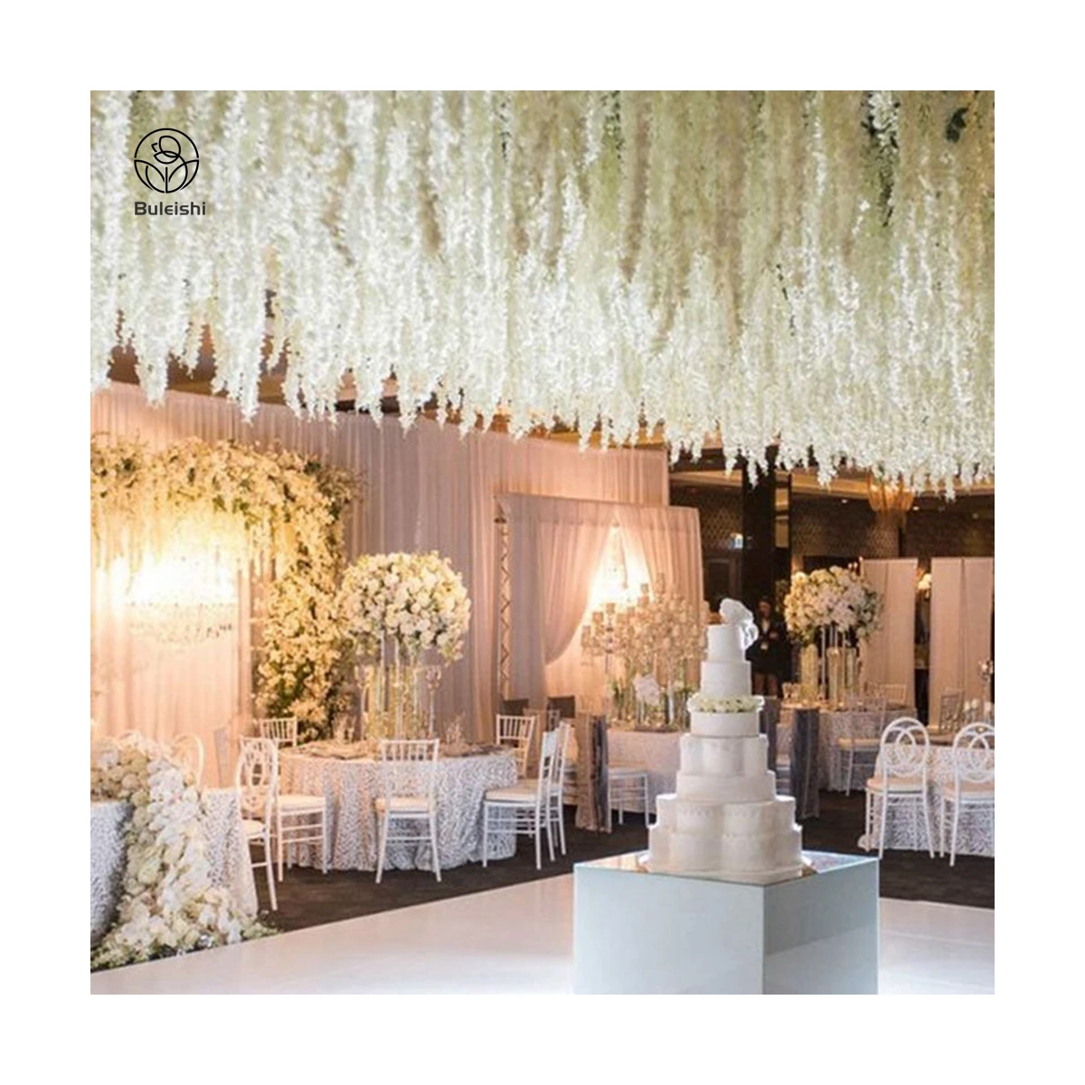 Wisteria Flower Ceiling Hanging Lilac Flower Wall Cloth Based White Ceiling Decoration Wedding Roof Decoration