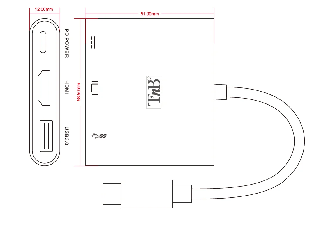 Usb C hub to 4K 1080p USB3.0 and 3 in 1 Adapter type c hub