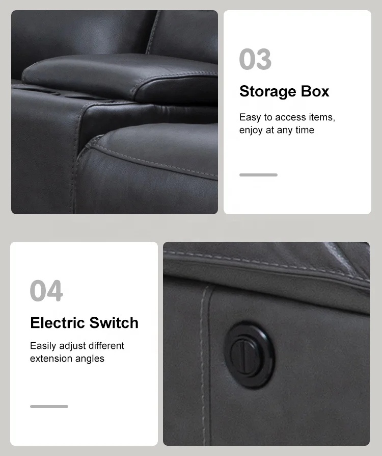 MANWAH CHEERS Real Leather Corner Sofa Modern Black Sectional Reclining Couch Living Room Sofa