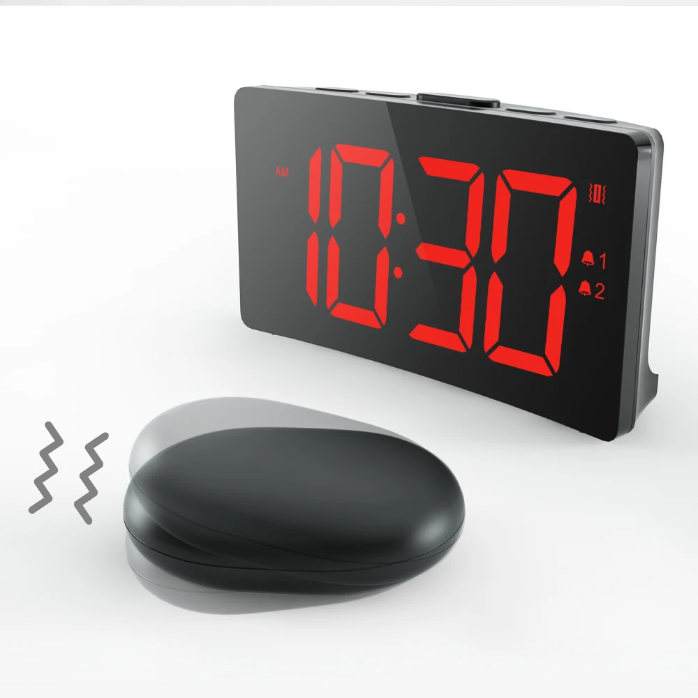 HAPTIME Wireless Vibrating Desk & Table Clock Heavy Loud Deaf Hearing LED Alarm Clock with Bed Shaker for Travel Bedside Bedroom