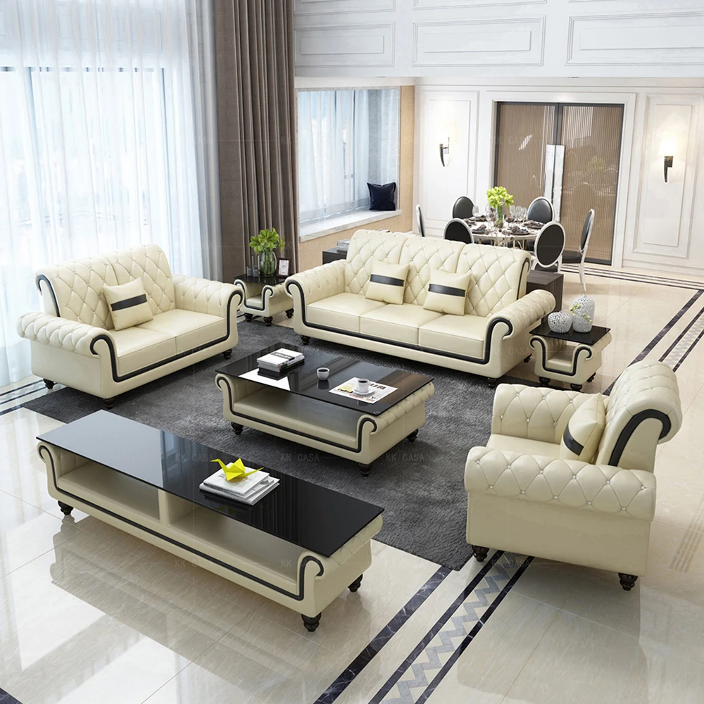 Luxury Best Seller Living Room Sofa Sets Furniture Three Seater Sofa 3 2 1 Modern Leather Sofa Set
