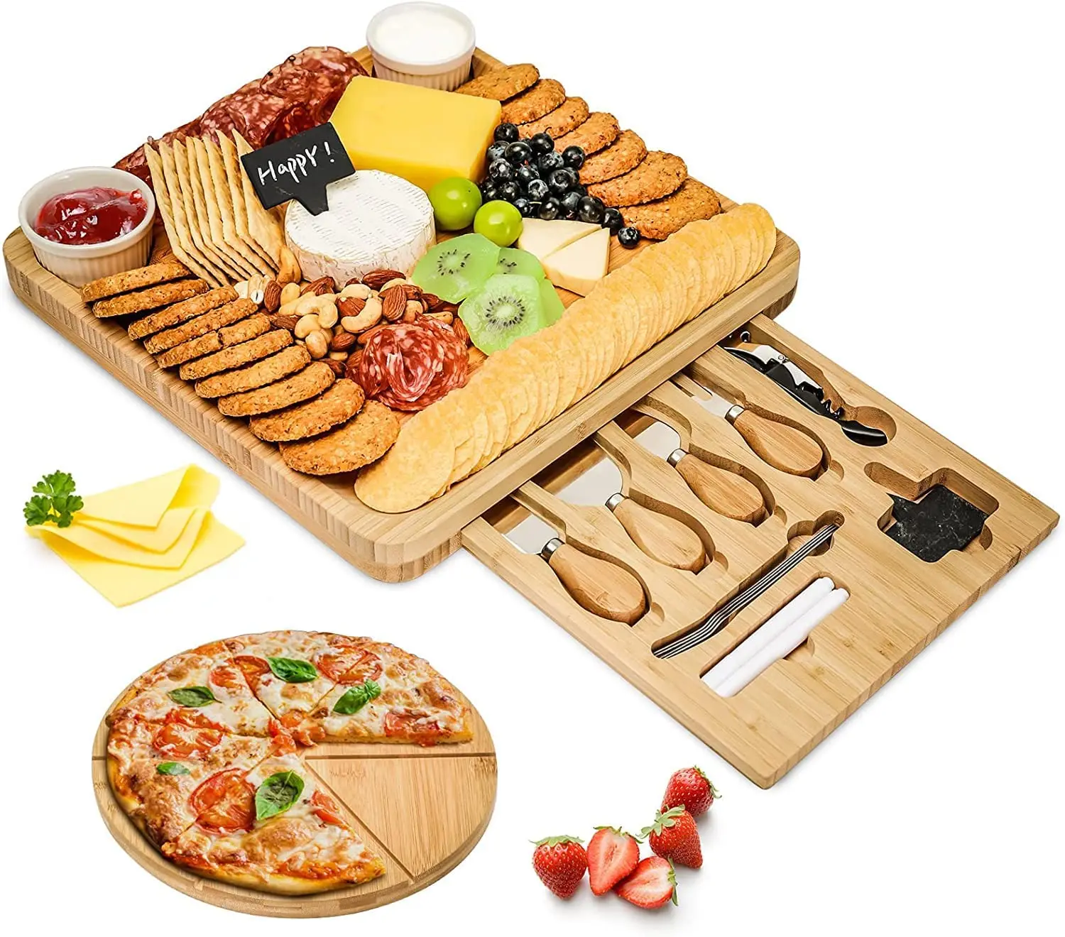 Bamboo Charcuterie Board Cheese Board Knife Set With Wood Bamboo Handle Cheese Board and Knife Set