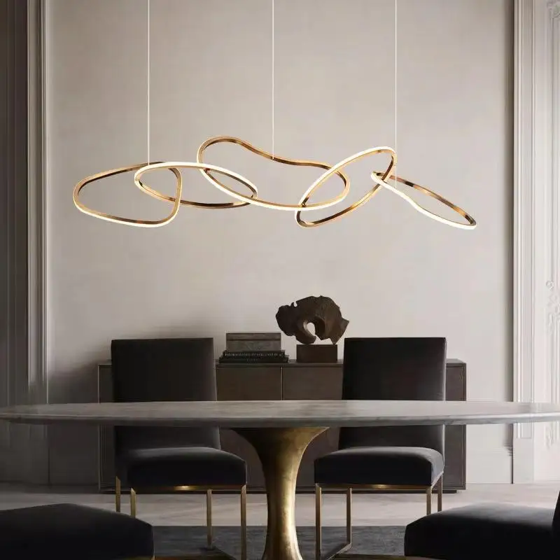 Modern Round Circular Rings Gold Pendant nordic chandelier for restaurant living room and hotel villa corridor