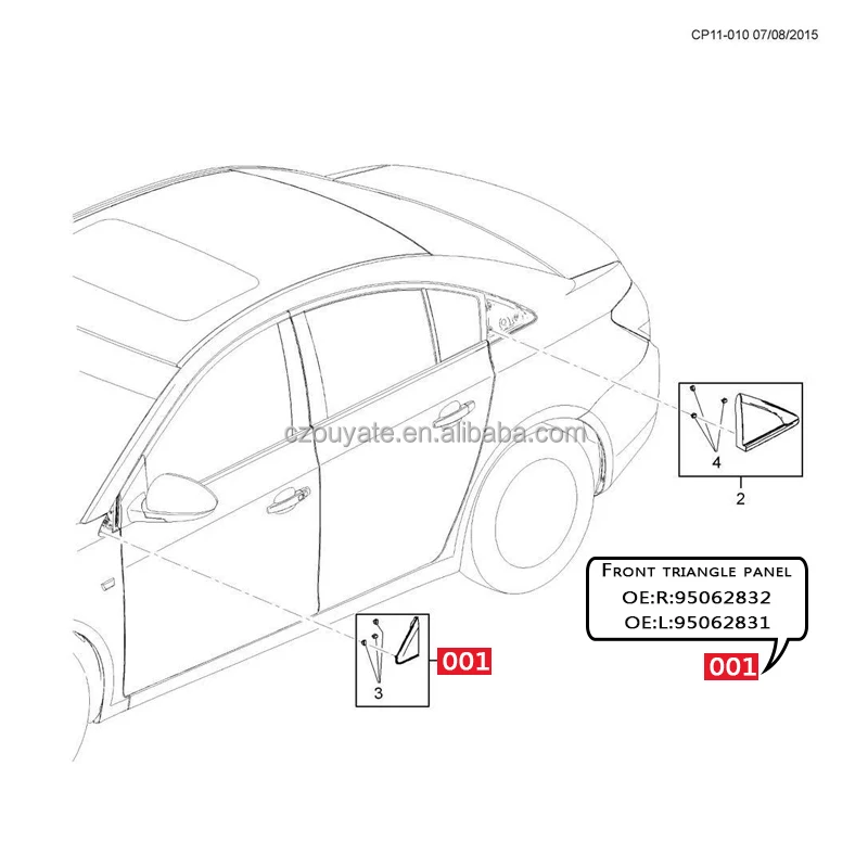 Car Body Kit Exterior part front triangle window trim plate for 09 CRUZE Chevrolet