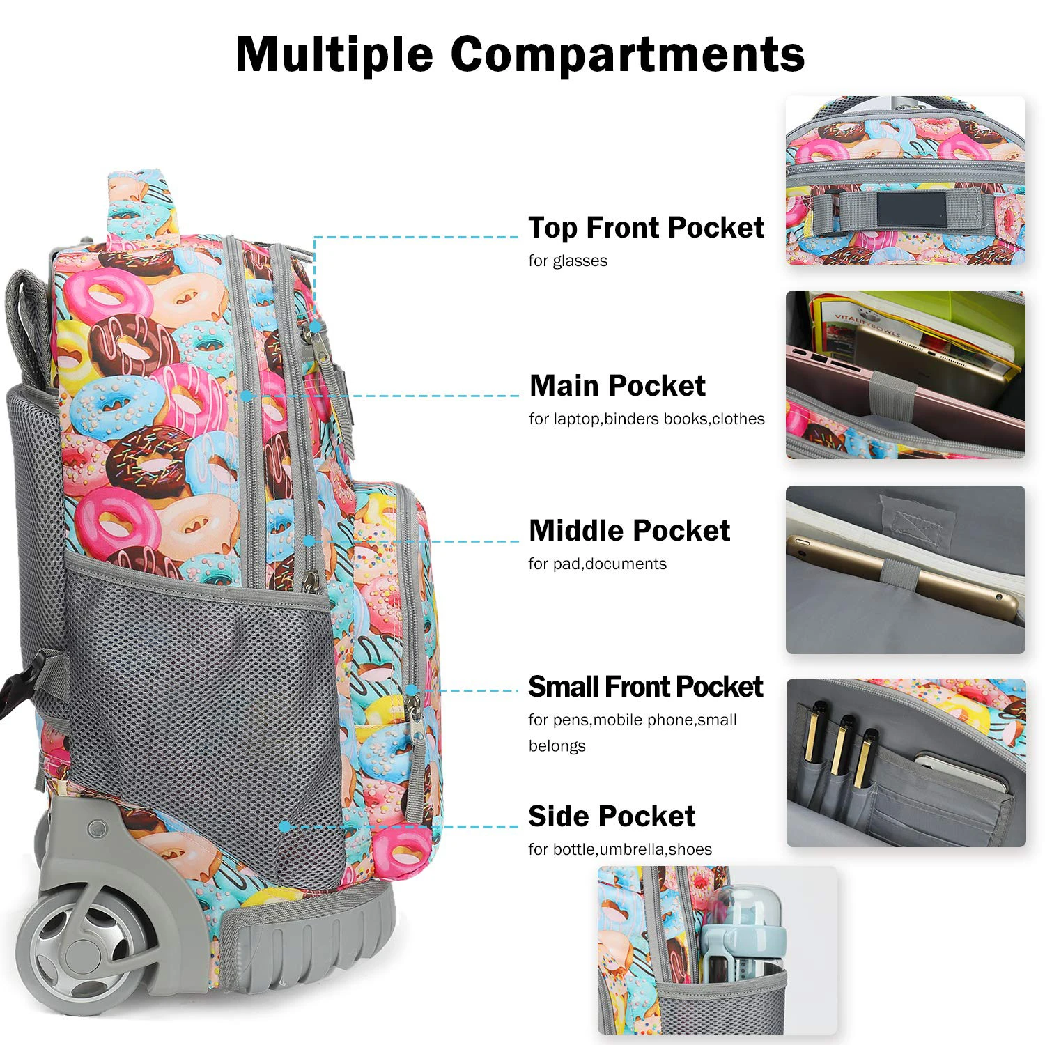 Customized Pattern Student Rolling Backpack Kids Trolley Bag School Backpack Wheeled Bags Trolley Bags For Girls