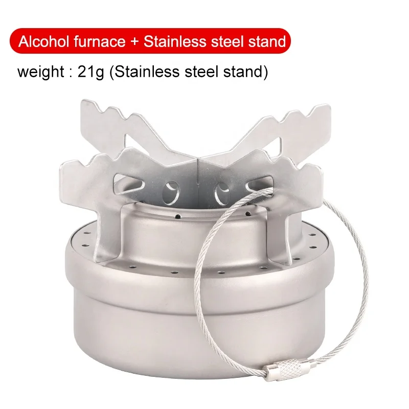 Outdoor Mini Alcohol Stove Titanium/Stainless Steel Camping Furnace with Cross Stand Stove Rack Picnic Pocket Stove