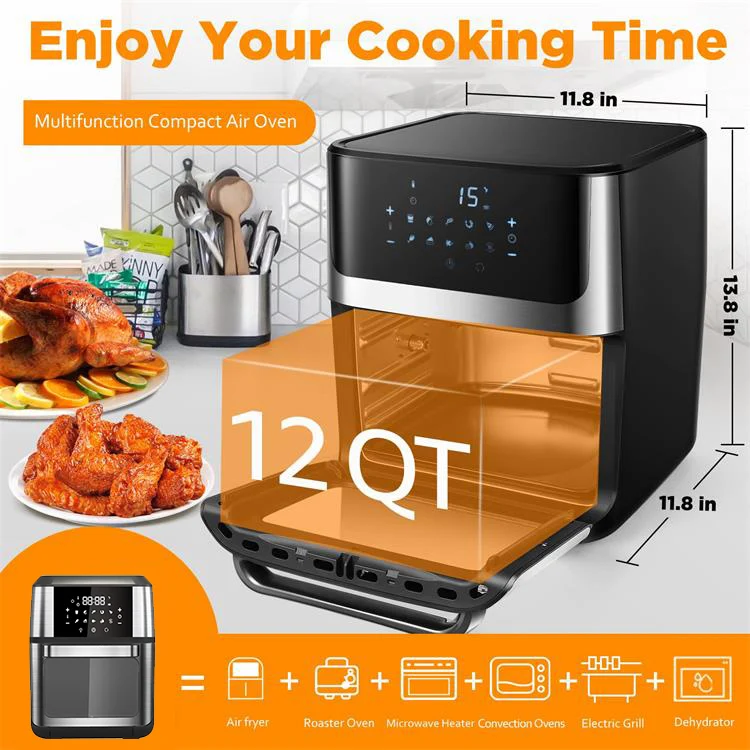 1700W 12 QT Oilless Convection Roaster Electric Dual Control Digital LCD Touch Screen Deep Smart Air Fryers Toaster Oven