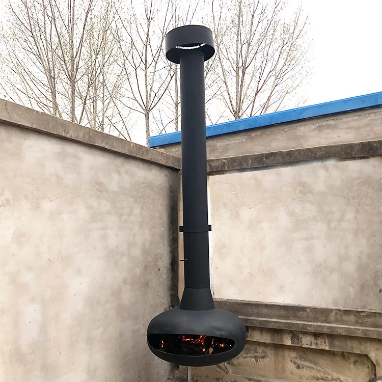 Подвесной камин-кокон на крыше из биоэтанола, матовый черный подвесной камин с настоящим пламенем