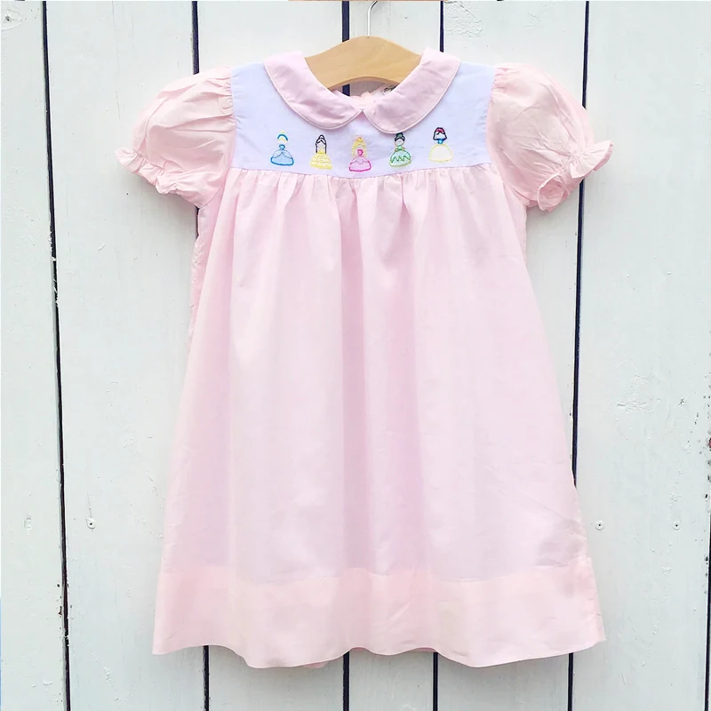 Embroidery Summer Baby Girl Beautiful Dress Wholesale Pink Monogram Heirloom Smocked Dress