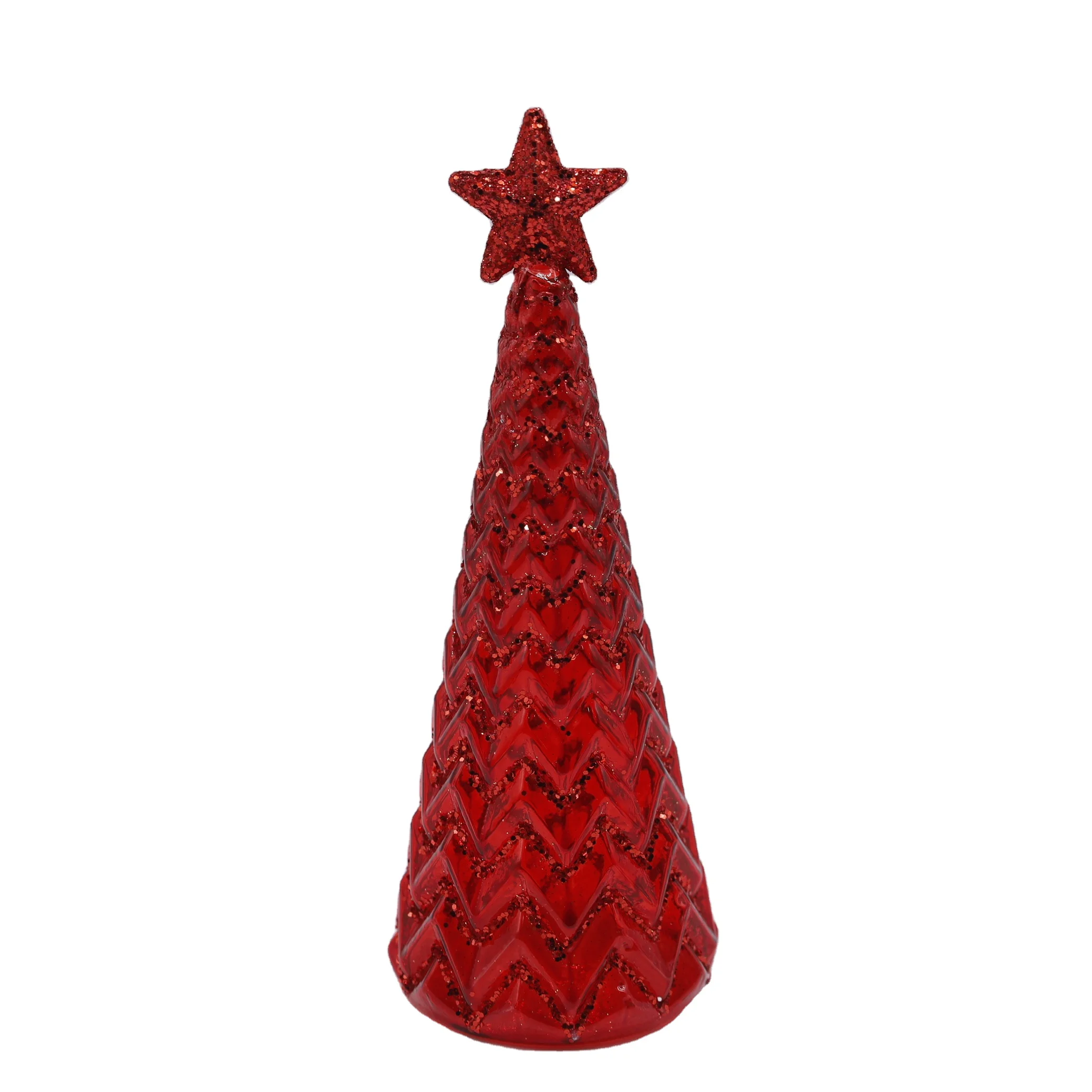 2023 LED Gold Powder Stars Glass Christmas Tree red ash green flocking Christmas table furniture decoration support for private