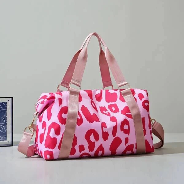 Wholesale Large Custom Logo Cute Leopard Print Zipper Pink Sport Weekend Travel Duffle Bags For Women