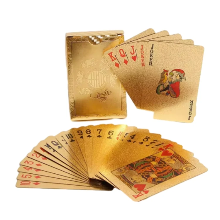 TC Gold Foil Poker Playing Cards With Wooden Box Waterproof Gold Plated Deck Poker Cards Game
