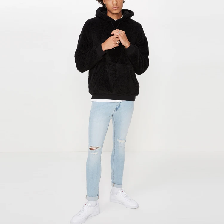 oem wholesale custom high quality soft fleece hoodie pullover aolid color black men hoodie