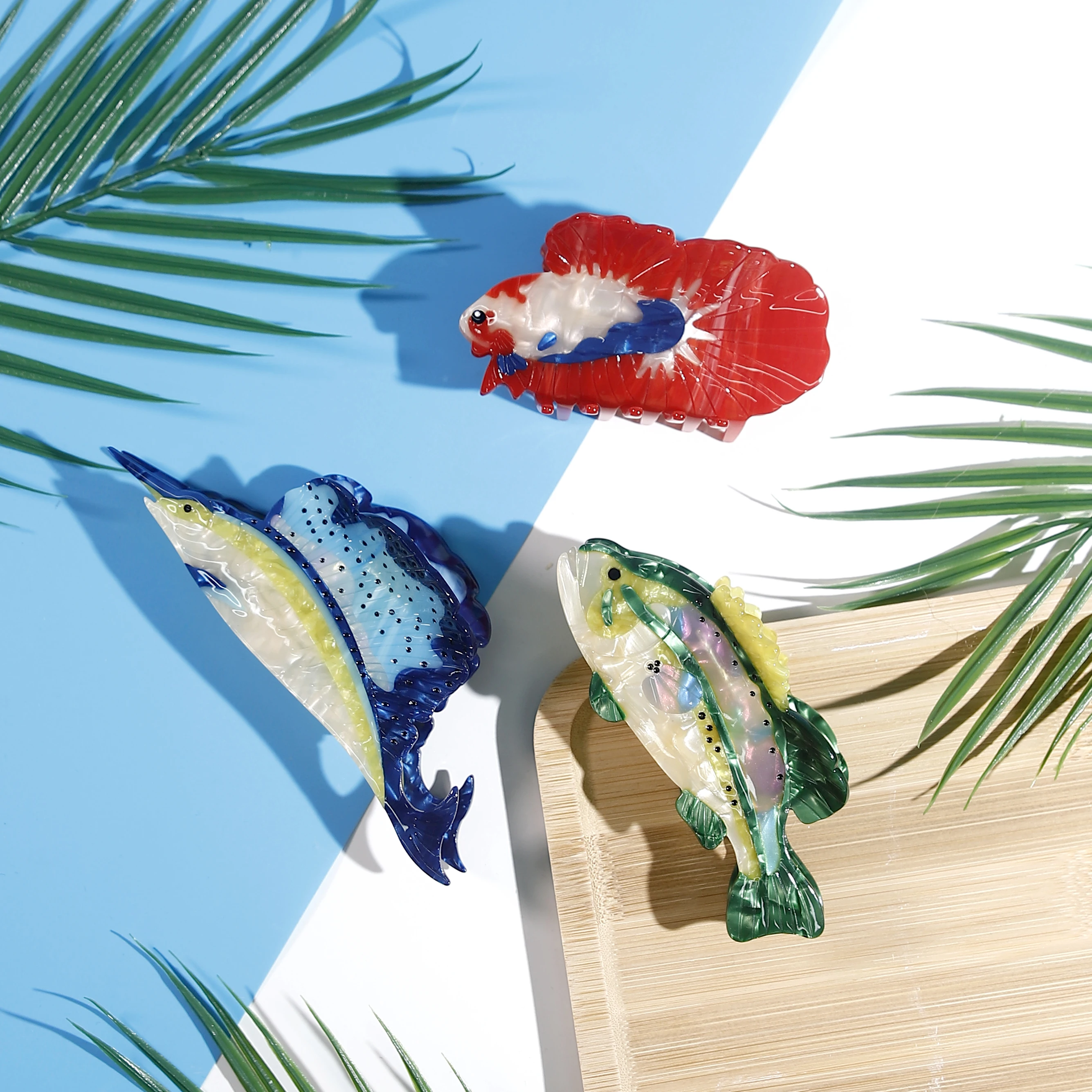 Wholesale personalized hair accessories shark fish hair claw custom acetate Betta Sailfish Swordfish animal fishing claw clip