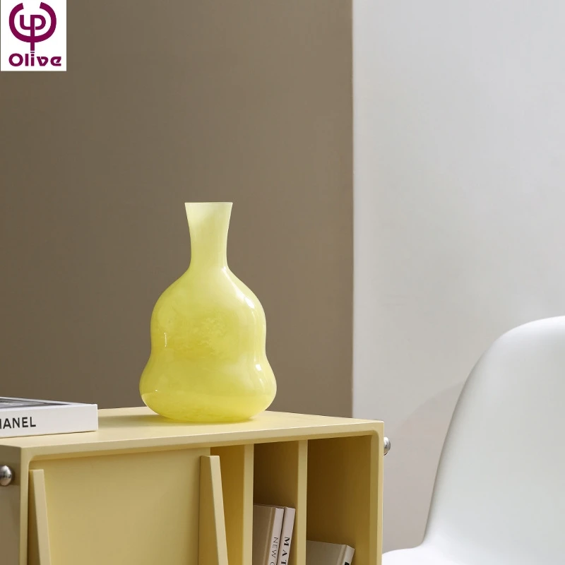 Medieval Glass Vase French Creamy Jade Living Room Aquaculture Flower Arrangement Living Room Decoration Craft Flower Glass Vas