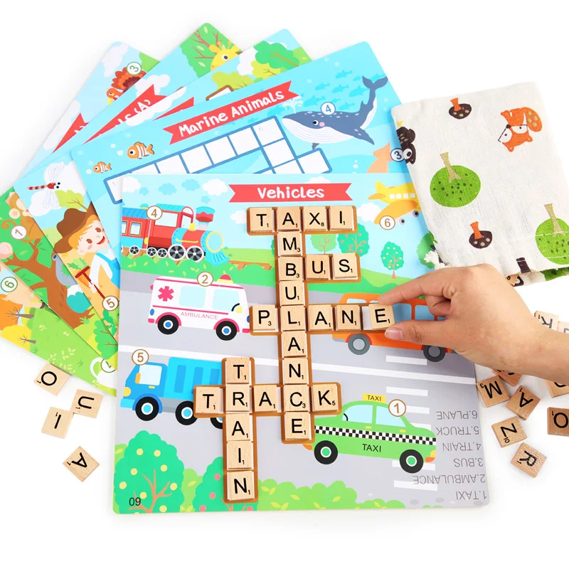 Funny Letter Puzzle Toys Kids Wooden Spelling Games Alphabet Puzzle Board Game Scrabbles Alphabet puzzle