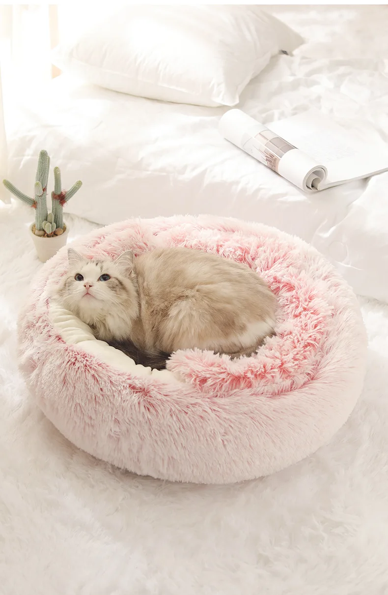 winter New Design washable Plush Cushion Soft Warm Round Half Pack House Deep Sleeping Fluffy Cat Mat Pet Bed