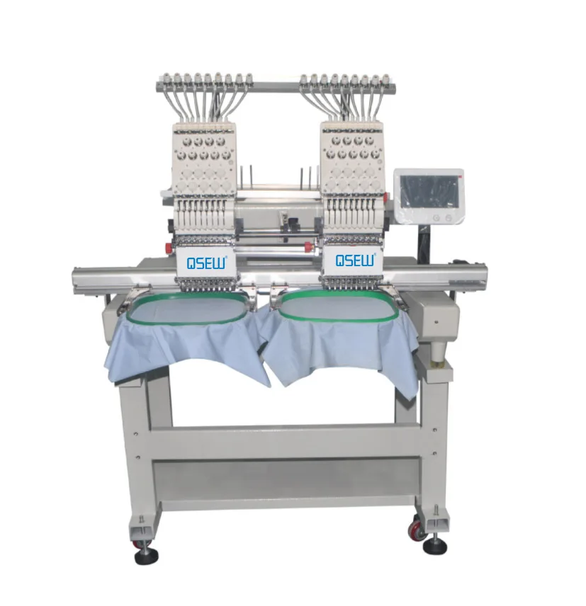 QS-1202E double Head Computerized Embroidery Machine Dahao Computer for T shirt logo label