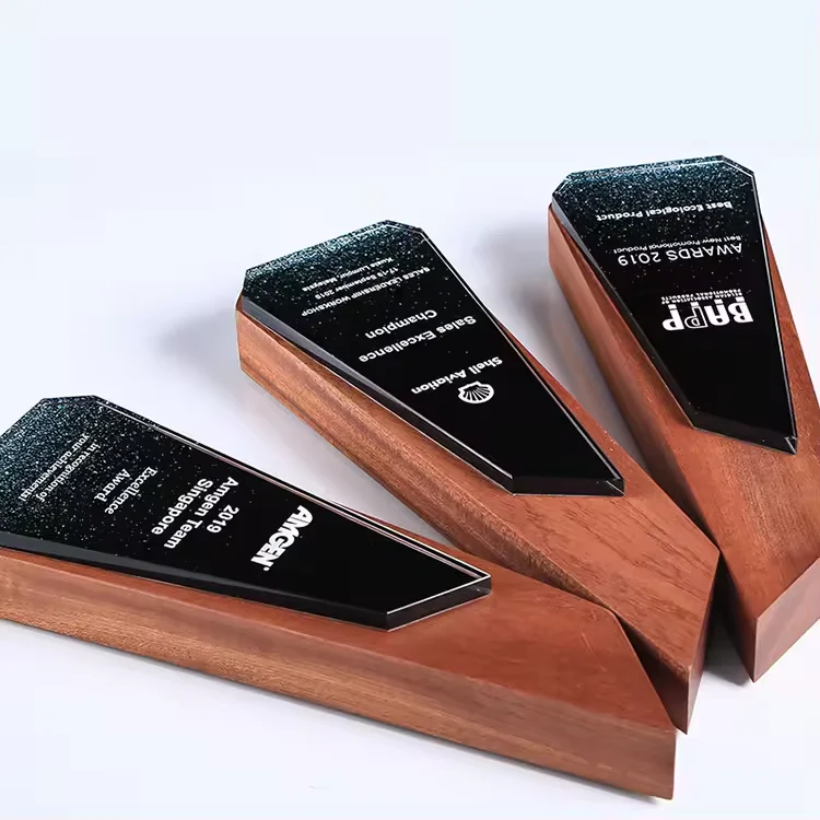 Cheap wholesale new arrivals blank wooden crystal trophy custom logo color printing crystal award cup trophy