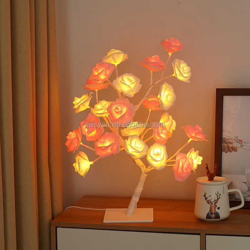Led Rose Romantic Flower Night Lights Table Lamp Bonsai Light Tree for Wedding Party Bedroom Indoor Decoration