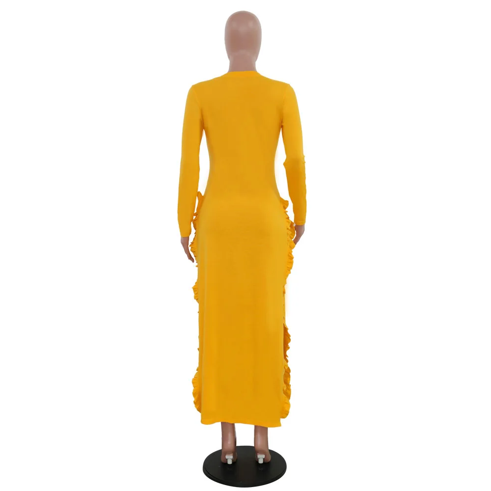 91010-MX76 сексуальные длинные женские платья с разрезом и оборками