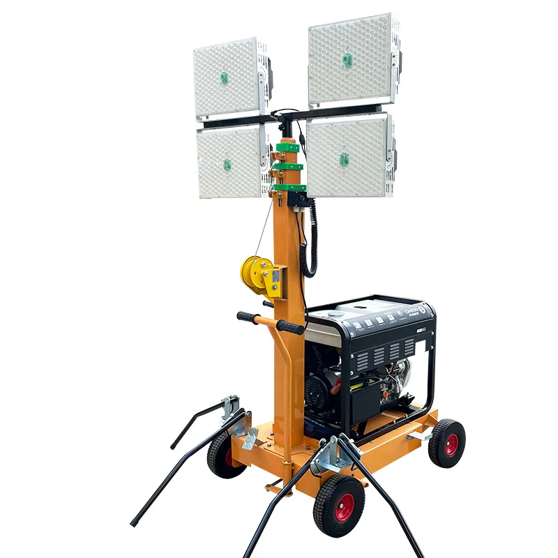 Hot Sale 1000W HMF955-S Diesel Generator Set Manual Lifting Handcart LED Light Tower Good Quality IP65 Mobile 5KVA Light Source