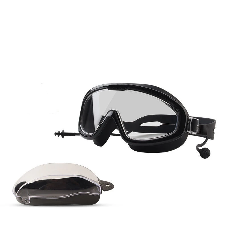 Wide field of vision swimming mask black quality adult anti-fog two-color large frame swimming goggles