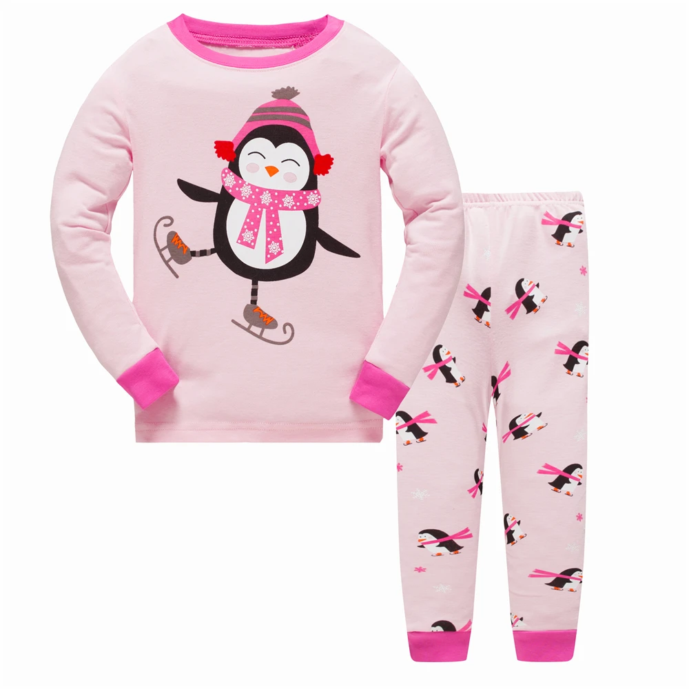 Оптовая продажа, детские пижамы из 100% хлопка с милым мультяшным принтом, детский пижамный комплект с длинным рукавом, Детская домашняя одежда с животными