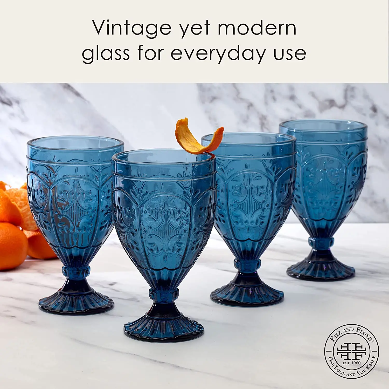 12 Ounces Vintage Colored Blue Glass Goblets Glassware