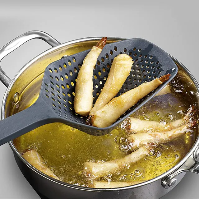 Kitchen Black Large Colander Non-Stick Kitchenware Slotted Spoon