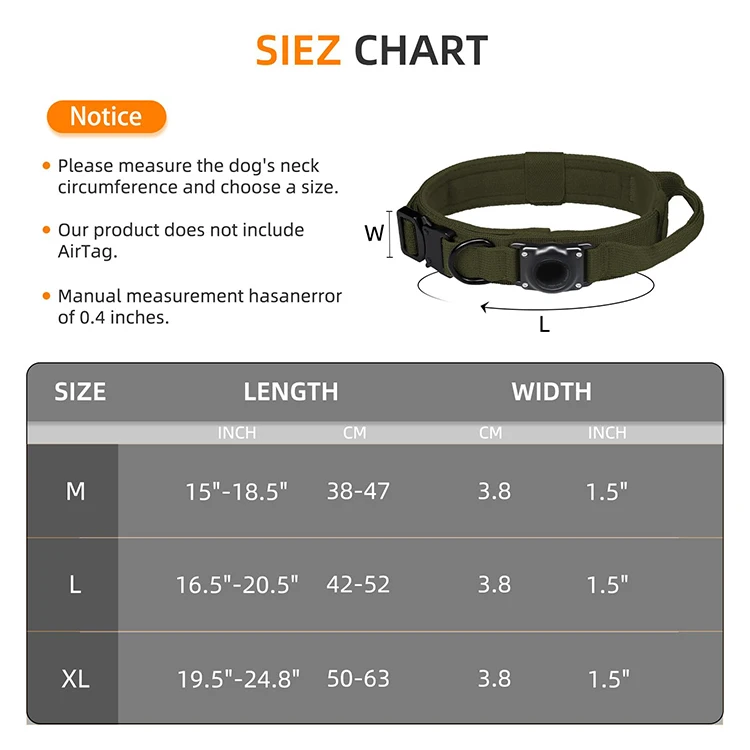 QQgift custom luxury Tactical Dog Collar and Leash Set with Quick Release Buckle Adjustable Training Dog Collar with Handle