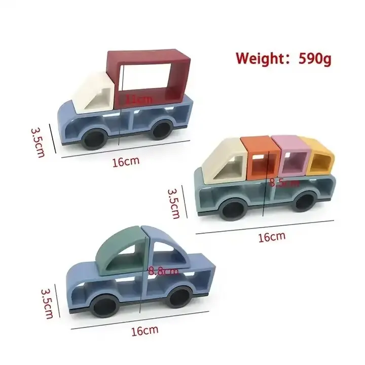 Early Education Silicone Baby Puzzle Car Stacking Building Blocks DIY Toddler Vehicles Toy with Game Function