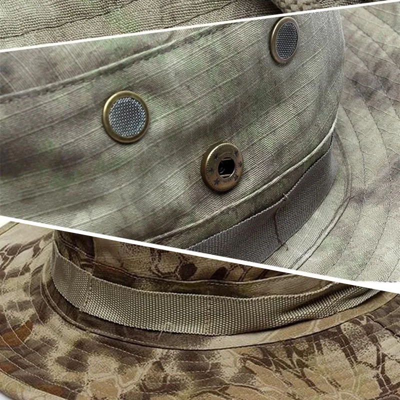 odm custom Tactical Boonie Hat Camo Bucket Wide Brim Sun Fishing Bush Booney Cap outdoor flat top fisherman hat