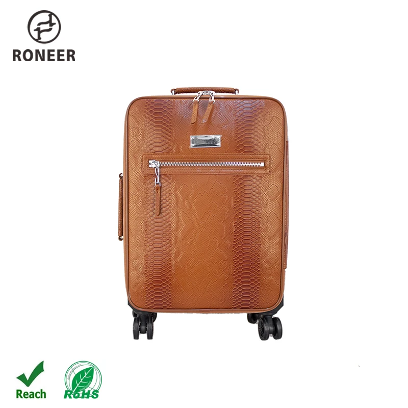 2021 newest stylish Retro Snakeskin pattern Brown travel luggage bags on wheels trolley suitcase for men