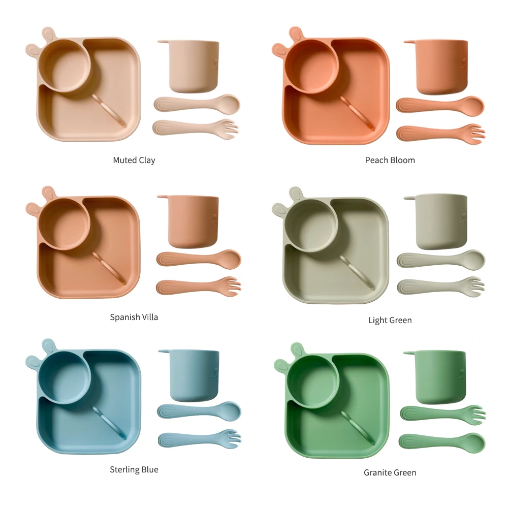 Food grade silicone baby plate set complete baby feeding sets silicone tableware