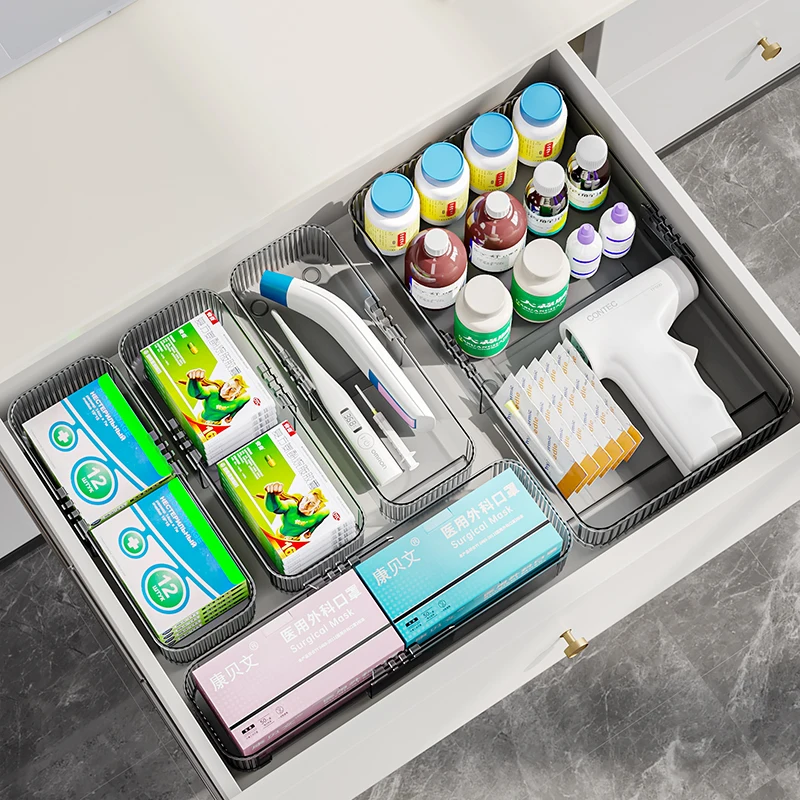 Plastic Drawer Organizer Storage Box sets Office Desktop bins Scalable Stackable clear tray sundry cosmetics file container