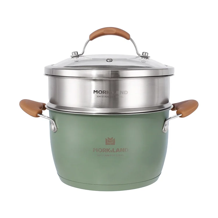 Green Pink Color Stainless Steel Casserole With Steamer Glass Lid