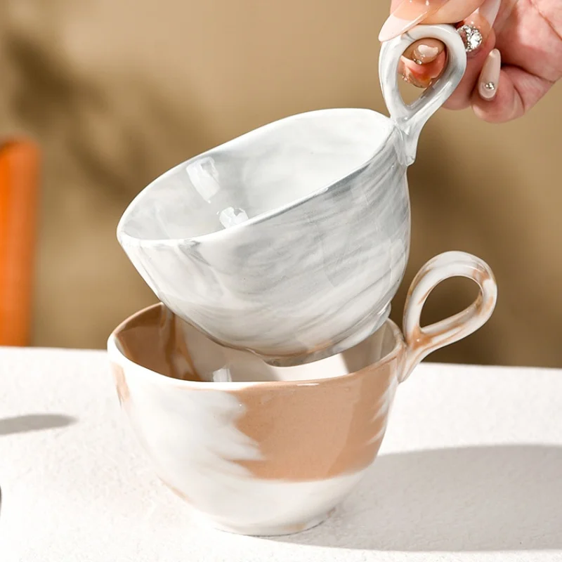 Lelyi Nordic marbled latte art coffee mug Simple and high-value large-caliber ceramic mug